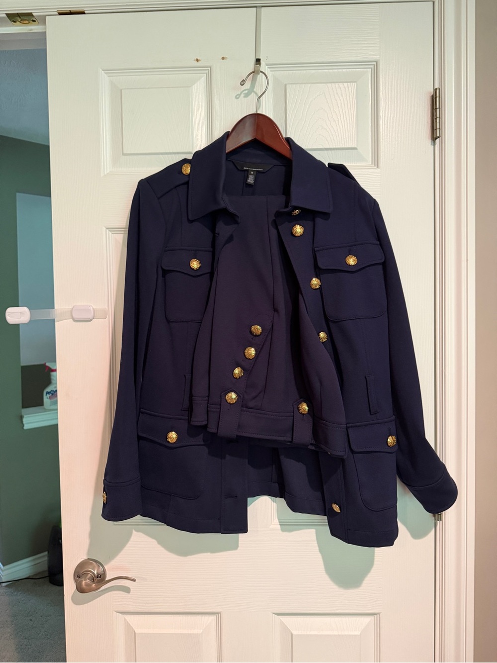 White House Black Market Navy Military-Style Jacket with Gold Buttons